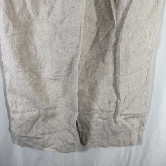 Talbots 100% Linen Pants Women's 12P Petite Beige Pull On Drawstring Wide Leg - Picture 9 of 9